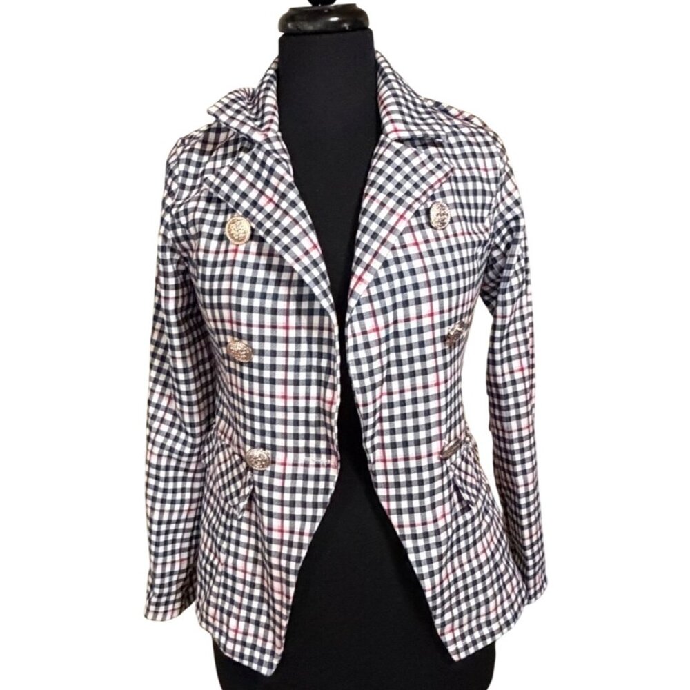GYK Brand Double-Breasted Plaid Blazer Open Front Women's Size XS/S-READ